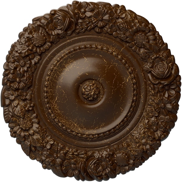 Ekena Millwork Marseille Ceiling Medallion (Fits Canopies up to 7 3/8"), Hnd-Painted Root Beer Crackle, 21"OD x 2"P CM21MARBC - main